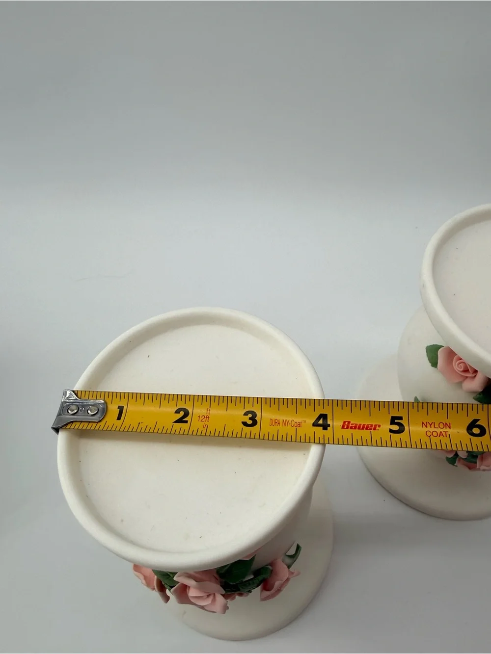 Pink Rose Ceramic Candle Holders — Pair